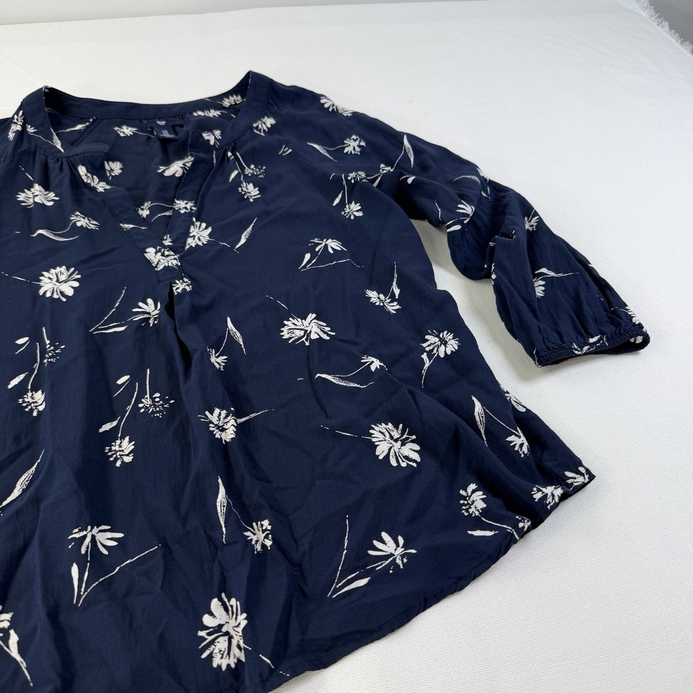 GAP Blue Size S Blouse 3/4 Sleeve Relaxed Top Floral Boho Cottage Summer Flowy - Picture 4 of 12